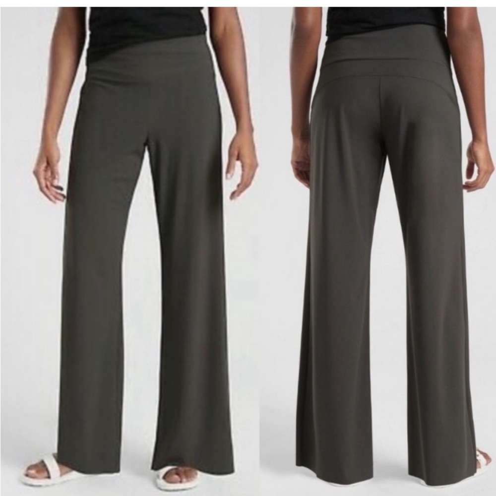 Athleta meridian wide leg gray travel commute comfortable pants size xl